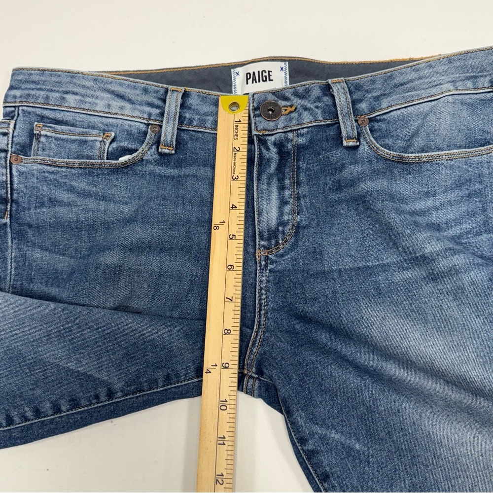 Skyline Ankle Peg PAIGE Blue Cotton Blend Raw Hem Slim Skinny Jeans 32 - Picture 6 of 12